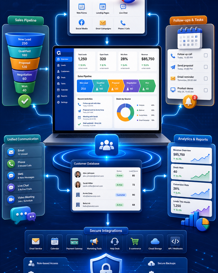 CRM lead-to-customer workflow infographic