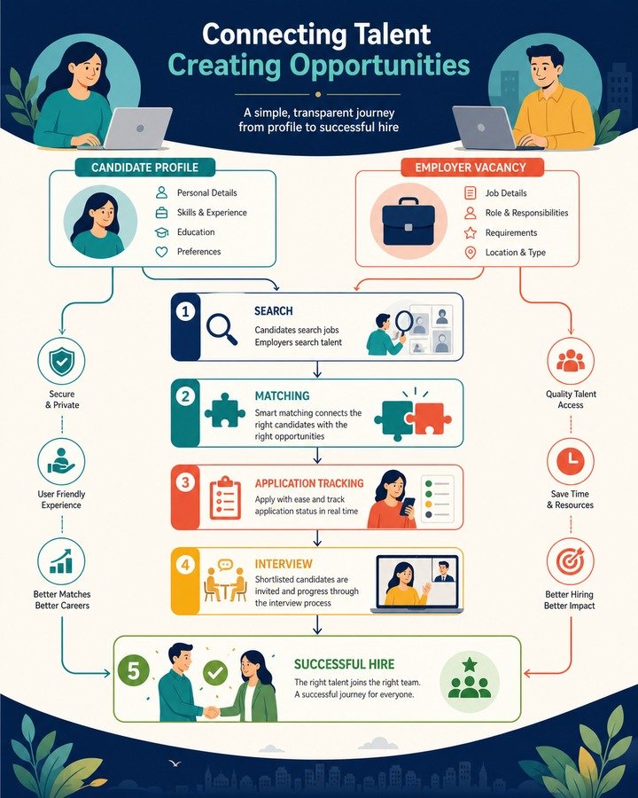 Job portal development workflow connecting candidates and employers