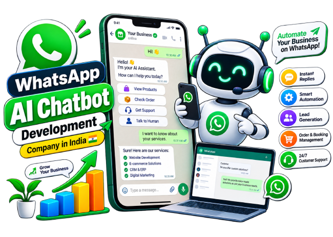 WhatsApp chat showing an AI chatbot answering an order status question for an Indian business
